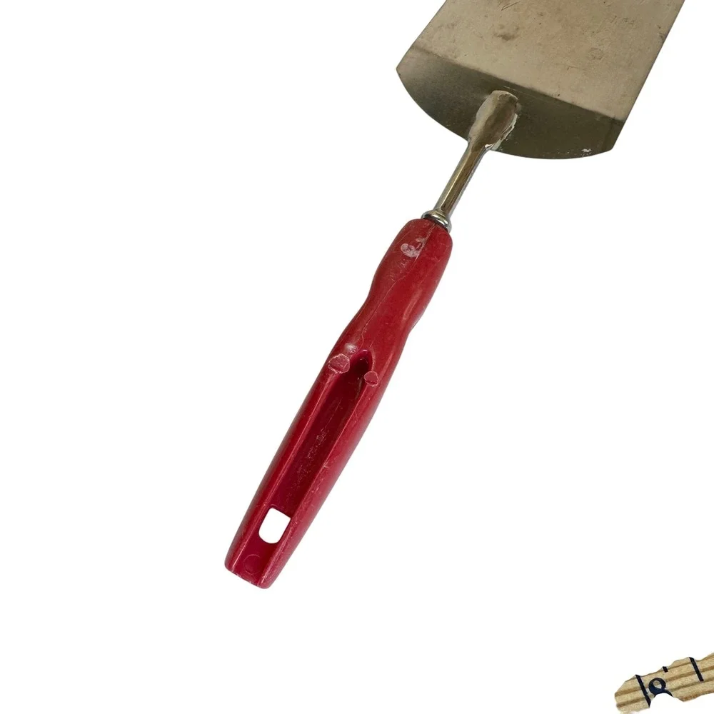 VTG Stainless Steel Metal Spatula Short Red Plastic Handle Kitchen 10.5 Inch